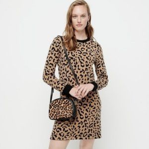 NWT J. Crew Long-Sleeve Mini Sweater Dress - Leopard Print (Black/Brown)